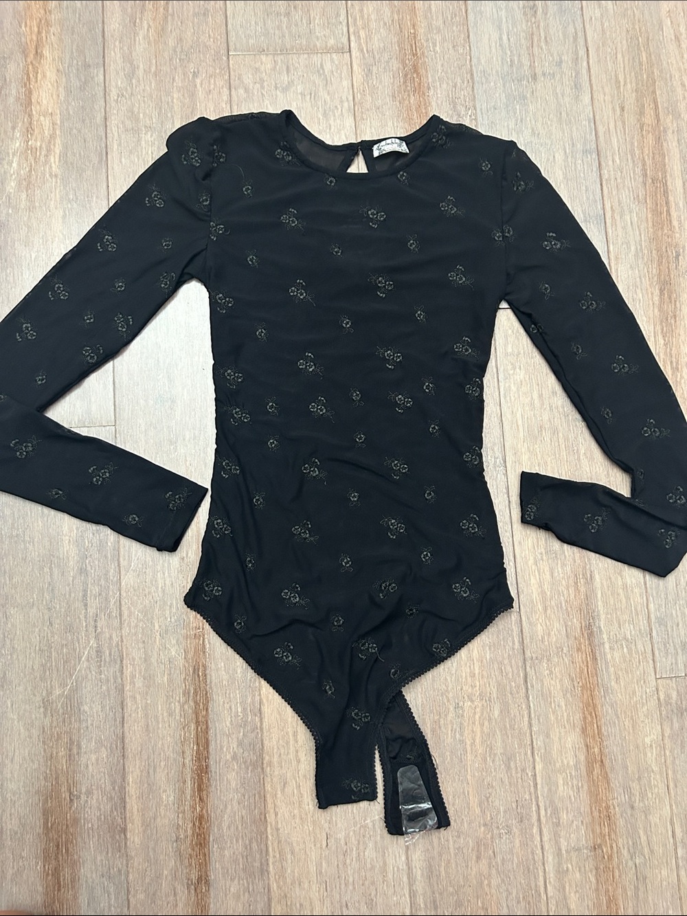 Intimately FP Mesh Black Long-Sleeve Embellished Bodysuit - Women XS